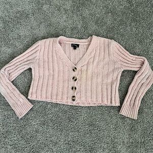 Art class- Chenille baby pink cropped cardigan
